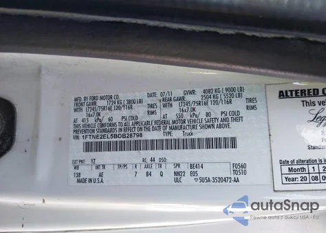 2011 Ford E-250 Commercial z USA, uszkodzony, nr VIN 1FTNE2EL5BDB28798